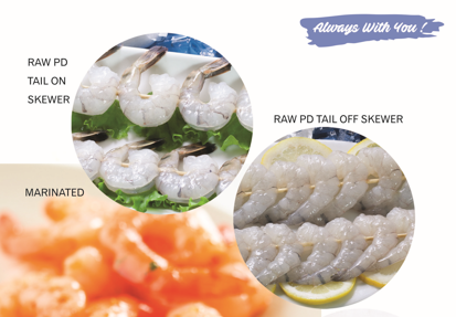 TÔM THẺ XIÊN QUE CÓ ĐUÔI VÀ KHÔNG ĐUÔI (SKEWER SHRIMP)